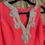 Vince Camuto  Neon Pink Coral Gold Embroidered Summer Mini Dress Size 4 NWT Photo 2
