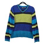 Erika Multicolor Block Stripe Electric Cozy Rockstar Preppy Pullover Sweater XL Blue Photo 0