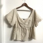 Old Navy  Womens Shirt Blouse Cream White Gingham Plaid Puff Sleeve Plus Size 2X Photo 0