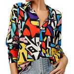 Irregular Print Long Sleeve Button Shirt – Women’s Large Red Photo 0