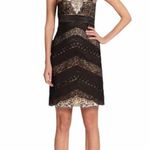 Sue Wong Womens Cocktail Dress Sheath Strapless Chevron Beaded Sequin Size 6 Photo 2