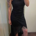 Vintage Finesse Small Black Glitter Sheer Paisley Spaghetti Strap High Low Dress Photo 0