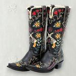 Amazon NEW Black Faux Leather Iconic Multi Floral Embroidered Western Cowgirl Boots 6.5 Photo 0