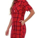 Topo Designs Shirt Dress Womens Large Plaid Flannel Button Up Red Navy Cotton Photo 0