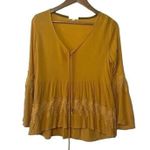 Taylor & Sage Womens Small Mustard Bell Sleeve Tie V-Neck Boho Peasant Blouse Photo 1