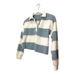 Marine layer  Blue Cream Stripe Cropped Rugby Shirt Long Sleeve Top Size XS Photo 4
