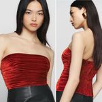 Reformation  Addie Ruched Smocked Strapless Velvet Top in Blood‎ Orange Size 4 Photo 1