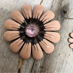 Vintage Pink Flower Drop Earrings with Rhinestones + Matching Floral Pin Set Photo 4