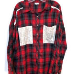 POL  Red and Black Plaid Oversized Button Front Shirt Photo 0