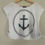🦋 Your Eyes Lie Nautical Anchor Print White Crop Top Summer Casual Beach Small Photo 0