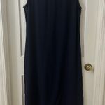 Denim & Co. Sleeveless Sz 16 Navy Linen Blend Shift Maxi Dress Side Slits Career Blue Photo 0