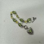 Silver Tone Heart Locket Bracelet Green Rhinestone & Crystal Beaded Photo 6
