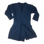 Madewell  women's medium kimono linen blend blue Textured shorts Romper Photo 1