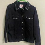 Quacker Factory  Black Denim Jacket Size Small Rhinestones Angel Wings Star Photo 0