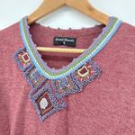 Sacred Threads Poncho Tunic Boho Embroidered Tribal Belted Burgundy Size Small Photo 3