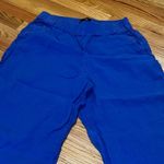 Tahari 100% Linen Blend Wide Leg Cropped Pants Royal Blue Elastic Waist Size L Photo 2