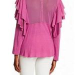 Free People  WISTERIA EMBROIDERED LONG SLEEVE LA CIENEGA PURPLE PINK MESH TOP S Photo 3