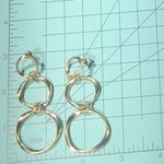 Hammered Drop Earrings Triple Linked Open Circle Hoops Post Back Closure Gold OS Photo 4
