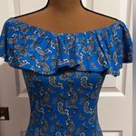 Boohoo  Royal blue off the shoulder maxi dress with black/grey paisley print. Photo 1