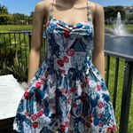 Hell Bunny Amor Eterno (Eternal Love) white,blue,red spaghetti strap dress Sz S Photo 14