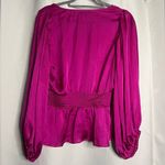 1. State State Hot Pink Satin Long Sleeve Blouse Small Photo 1
