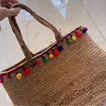 Rafia and Pom Bucket Tote Bag Tan Photo 1