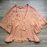 Free People Peach Metallic Deep V Neck Short Sleeve Peasant Top Size XS Autumn Photo 0