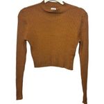 Garage  Women's Size M Long Sleeve Brown Cropped Ribbed Knit Mock Neck Top Photo 0