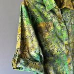 Caribbean Joe XL Button Shirt Green Yellow Roll Tab Button Botanical Colorful Photo 3
