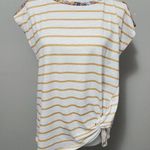 Scarlett Love Mustard Stripe Front Floral Back Gathered Hem Tee Size Medium Photo 0