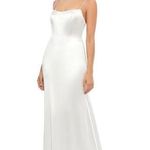 Mac Duggal  12428 White Charmeuse Rhinestone Strap Trumpet Gown 2 NEW Photo 0