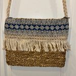 SUN AND SAND TAN WOVEN SHOULDER BAG BLUE & CREME COLOR CLOTH DESIGN WITH FRINGE Photo 0