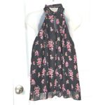 Elle Black Floral Pleated Halter Neck Top Womens XL Blouse Shirt Evening X-Large Photo 5