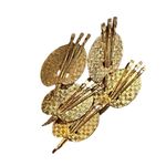 6 Vintage Gold Tone Artists Painters Pallet & Brushes Brooch Pin 2” Photo 5