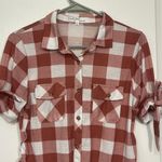 Eden & Olivia Maternity  Pink & White Button Down Blouse Plaid Size Med EUC #4195 Photo 2