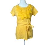 Isaac Mizrahi Live Yellow Tunic Top Ruffle Tie Casual Pullover 100% Cotton Small Photo 1