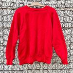 Vintage Red Sweatshirt pink crochet lace doily cutout LARGE Photo 2