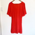 Skies Are Blue  Red Orange Colorblock Tie Front Short Sleeve V Neck Mini Dress Photo 11