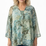 Chico's Sheer Abstract Print Button Up Poncho Top S/M Blue Green Lightweight Photo 0