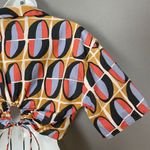 ZARA Print Crop Top Ovals Mod Cinched Cut Out Back Size Small Linen Cotton Retro Photo 12