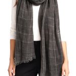 John Lewis Plaid Blanket Scarf Gray Cotton Wool Blend Metallic Fiber Fringe Photo 0