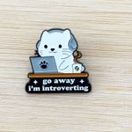 Go Away I'm Introverting Soft Enamel Pin, Pin Collection, Cat Lovers Black Photo 0