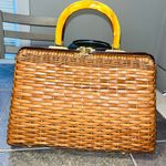 Vintage Wicker Handbag Handmade in Hong Kong Tan Photo 0