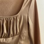 Forever 21 Shein Women’s Juniors Crop Top L Bust 36” Beige Rouched Front Long Sleeve Photo 3