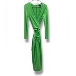 Solace London  Lorena Midi Long Sleeve Draped Dress in Bright Green Sz 6 US‎ Photo 2