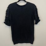 NWT BiBi Black Crochet Sleeves Cotton Blend Crewneck Ribbed Sweater Size‎ XL Photo 0