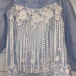 Alexis  blue/white off the shoulder blouse White Lace Embroidered Small Photo 2