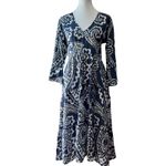 La Plage Dress Medium 100% Cotton Coverup Midi Resort Bohemian Crochet Cruise Blue Photo 6