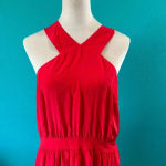 Sezane Editions Dress Alma Silk Red Tiered Ruffled Open Back Mini Dress Size 38 Red Photo 2