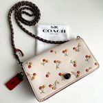 Coach  Dinky Glovetanned Leather Chalk White Cherry Print Clutch Crossbody 21635 Photo 0